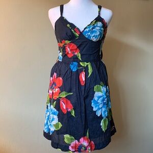 Hollister Navy Floral Print Dress with Spaghetti Strap Adjustable Ties. Size S